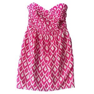 Shoshanna Silk Strapless‎ Mini Dress Y2K Sz 2 Barbiecore Party Geometric Pink